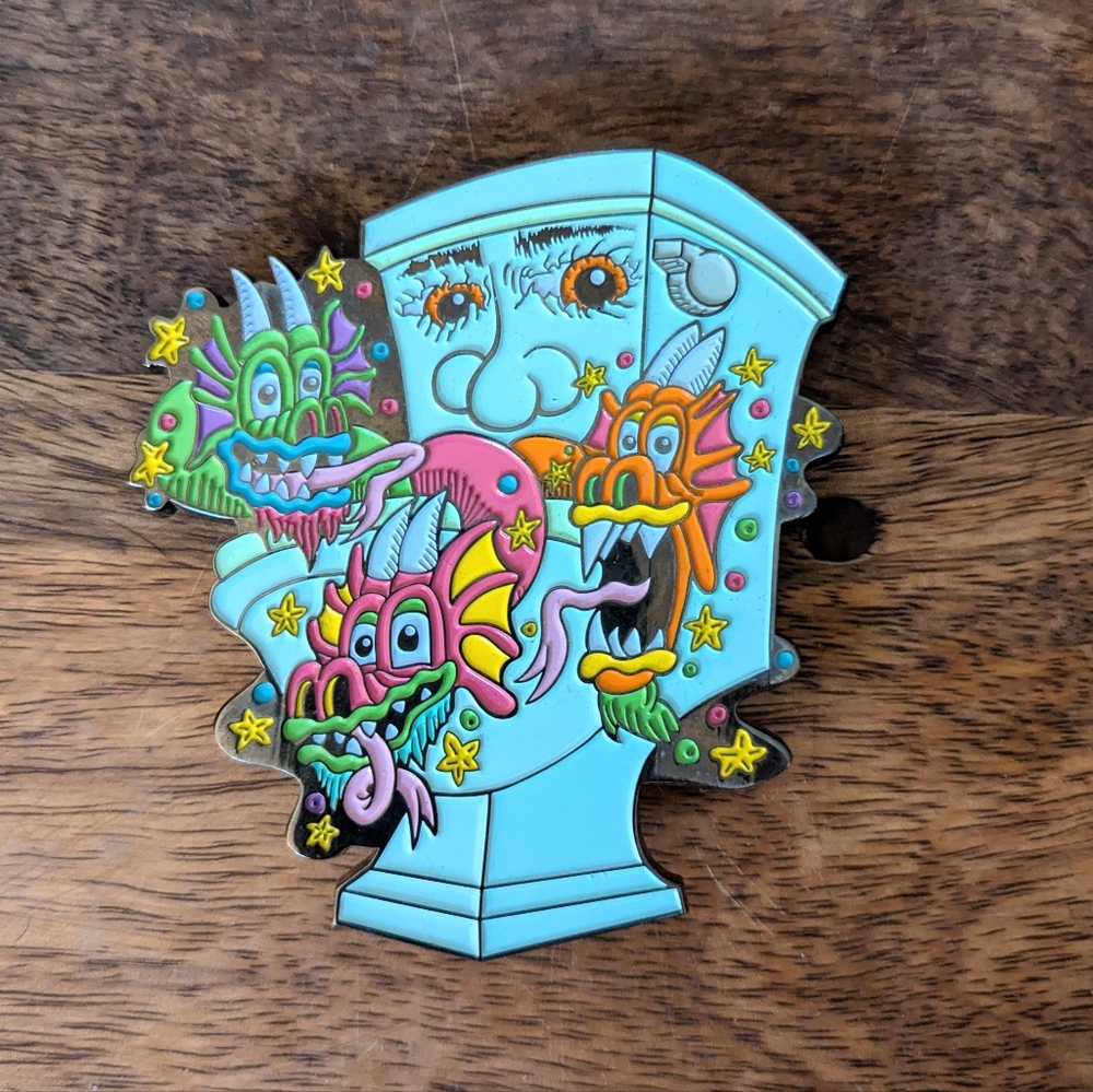 Toilet dragons enamel pin